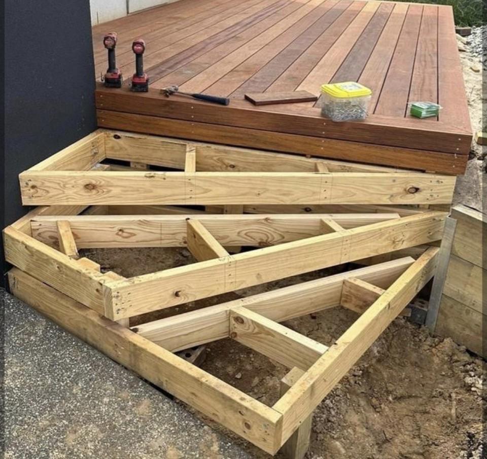 Timber deck steps under construction